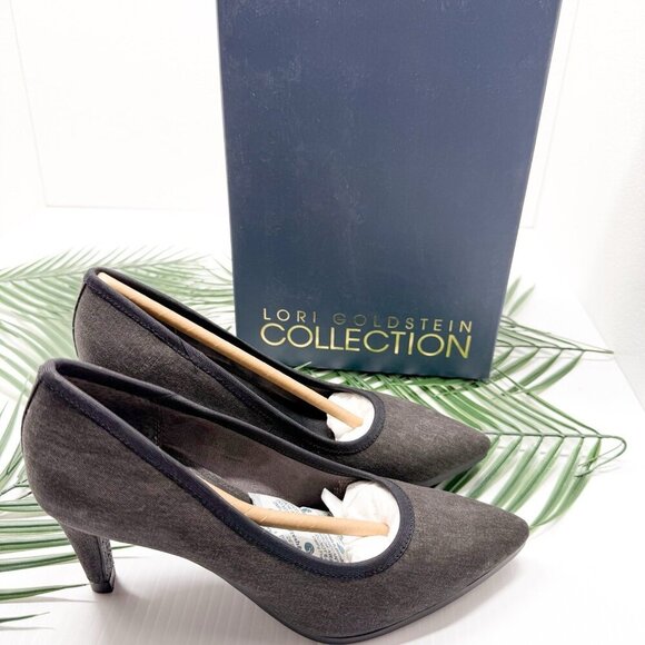 Lori Goldstein Pumps Black Washed Linen LI YARROW Size 5.5 Pointed Toe Heels - Picture 3 of 12